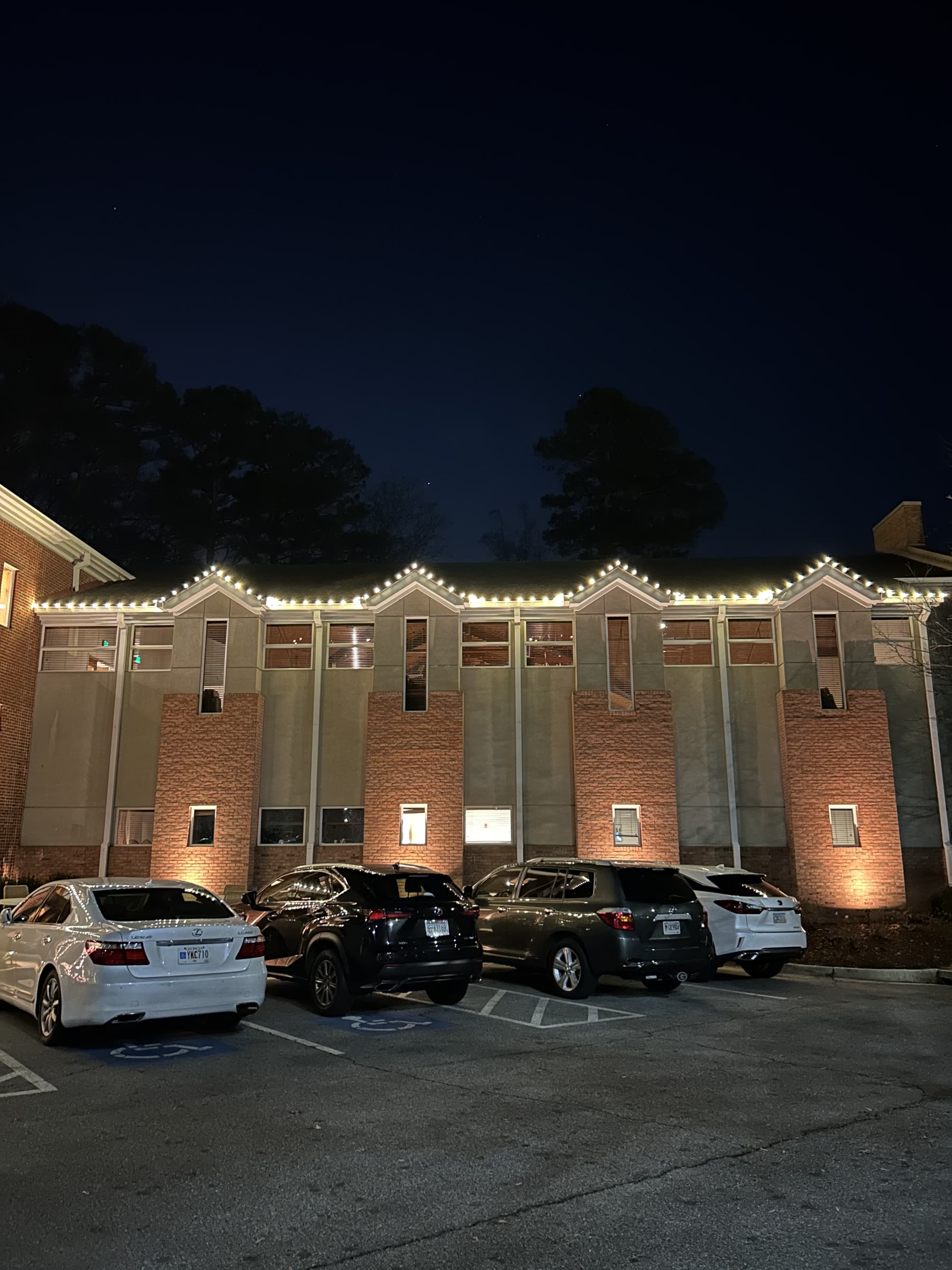 Church roofline C9 Christmas light installation in Atlanta GA