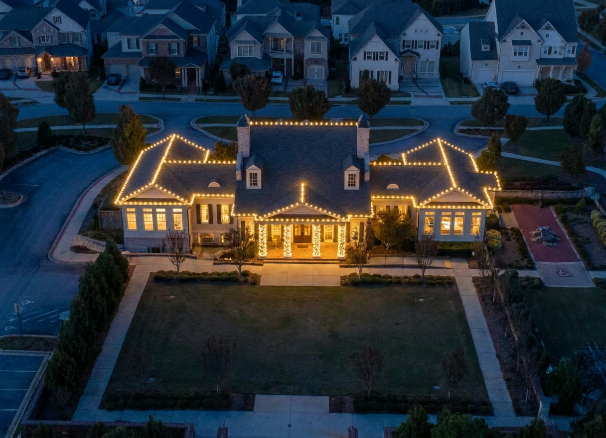 HOA neighborhood entrance Christmas light installation in Atlanta GA