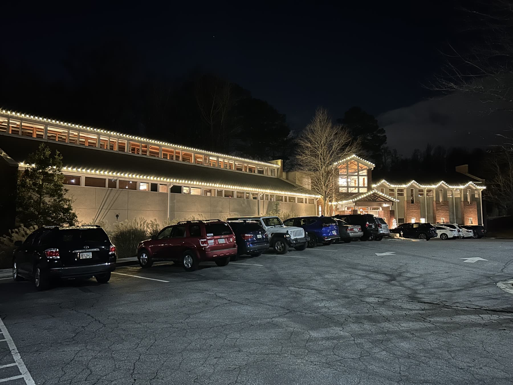Church steeple Christmas light installation in metro Atlanta