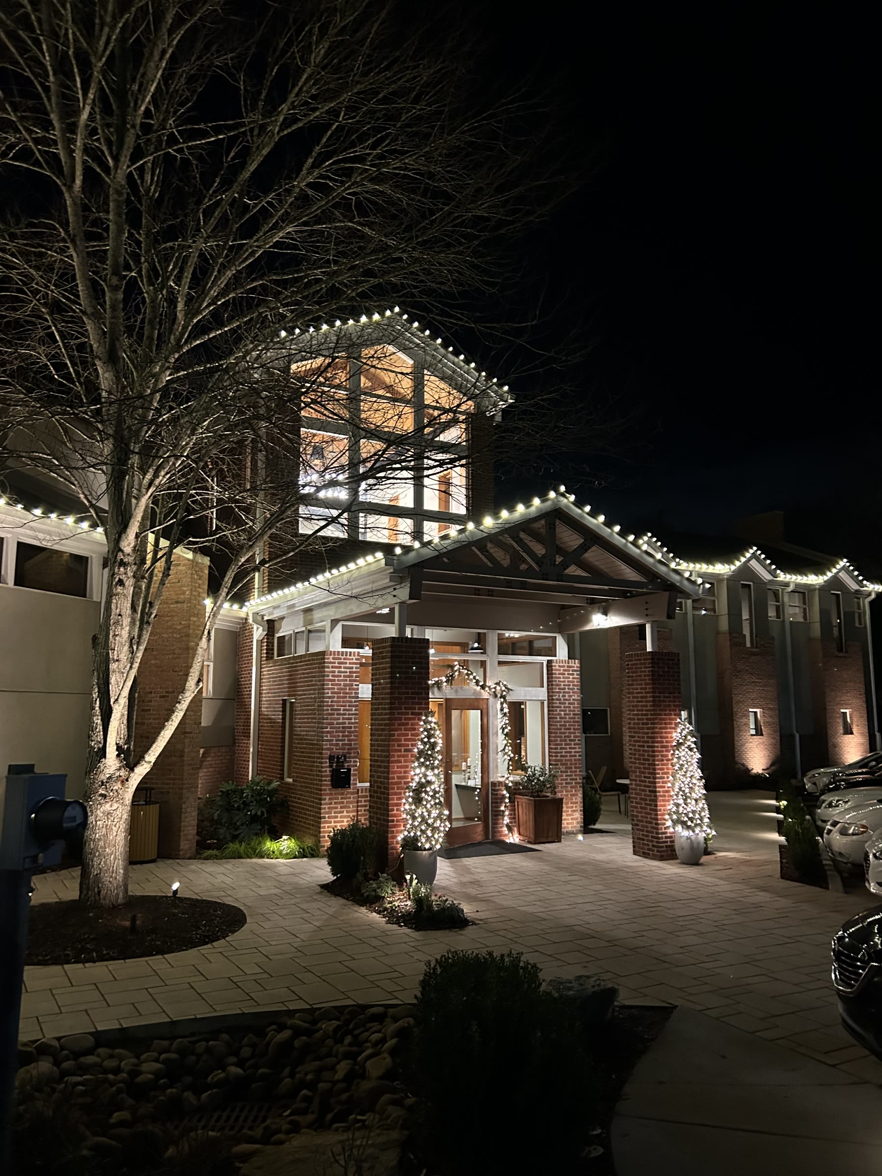 Nighttime church Christmas lights in Atlanta metro GA