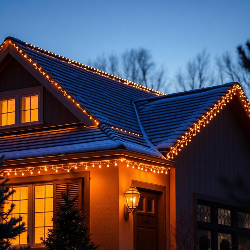Residential Christmas light installation on Atlanta home roofline